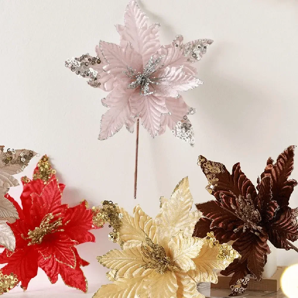 Exquisite Christmas Flower Decor: Firm Cloth Handmade Simulation Flowers Home Party Ornament Halloween Christmas Decor 2024