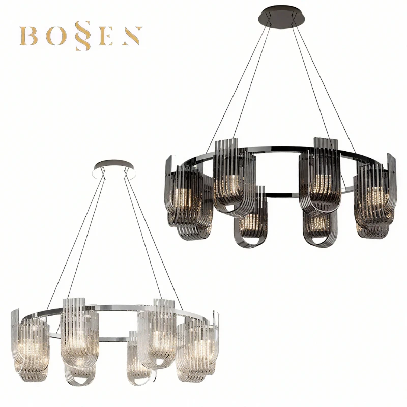 

REVEN Nordic Pendant Lamp Modern Dimmable Chandelier U-shaped Glass Ceiling Light for Restaurant bar café Hallway Gold Black