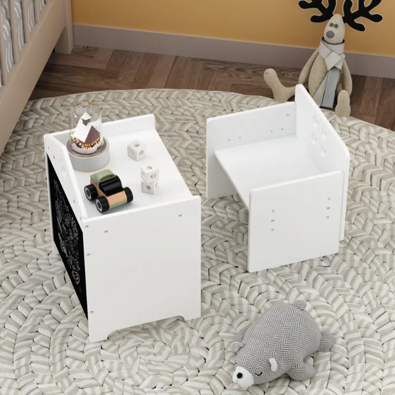 طاولة تخزين حديثة للأطفال باللون الأبيض مع درج طاولة أنشطة متعددة الوظائف للأطفال لأثاث غرفة اللعب وغرفة النوم #5