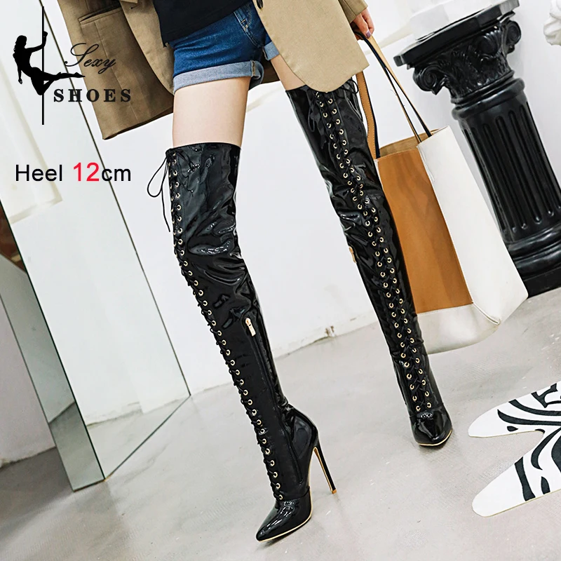 Autumn Winter Over The Knee Women Boot Nightclub Stripper Heels Side Zipper 12CM Pointed Toe Ladies Shoes White Thigh High Boots