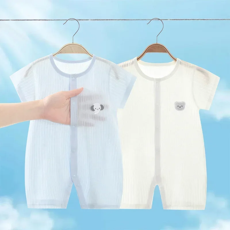 Combinaison fine brodée de dessin animé pour bébé, pyjama à manches courtes pour nouveau-né, vêtements en coton pour bébé, pyjama pour fille et