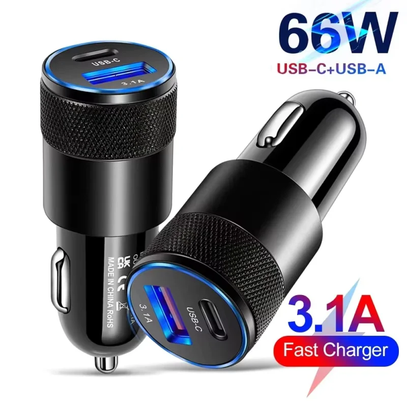 3.1A USB Car Charger Type C Fast Charging Phone Adapter For Xiaomi Huawei PD Phone Charger Car Adapter Socket Cigarette Lighter