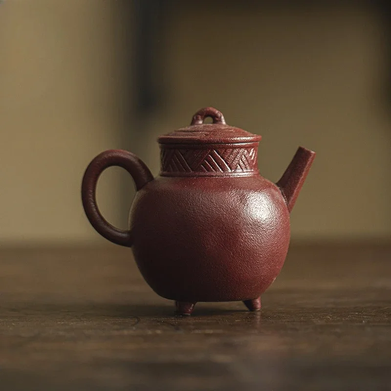 1Pc 140ML Japanese-style Coarse Pottery Teapot KungFu TeaSet Three-legged Teapot Ball Hole Filter Purple Sand Soil Hand-held Pot