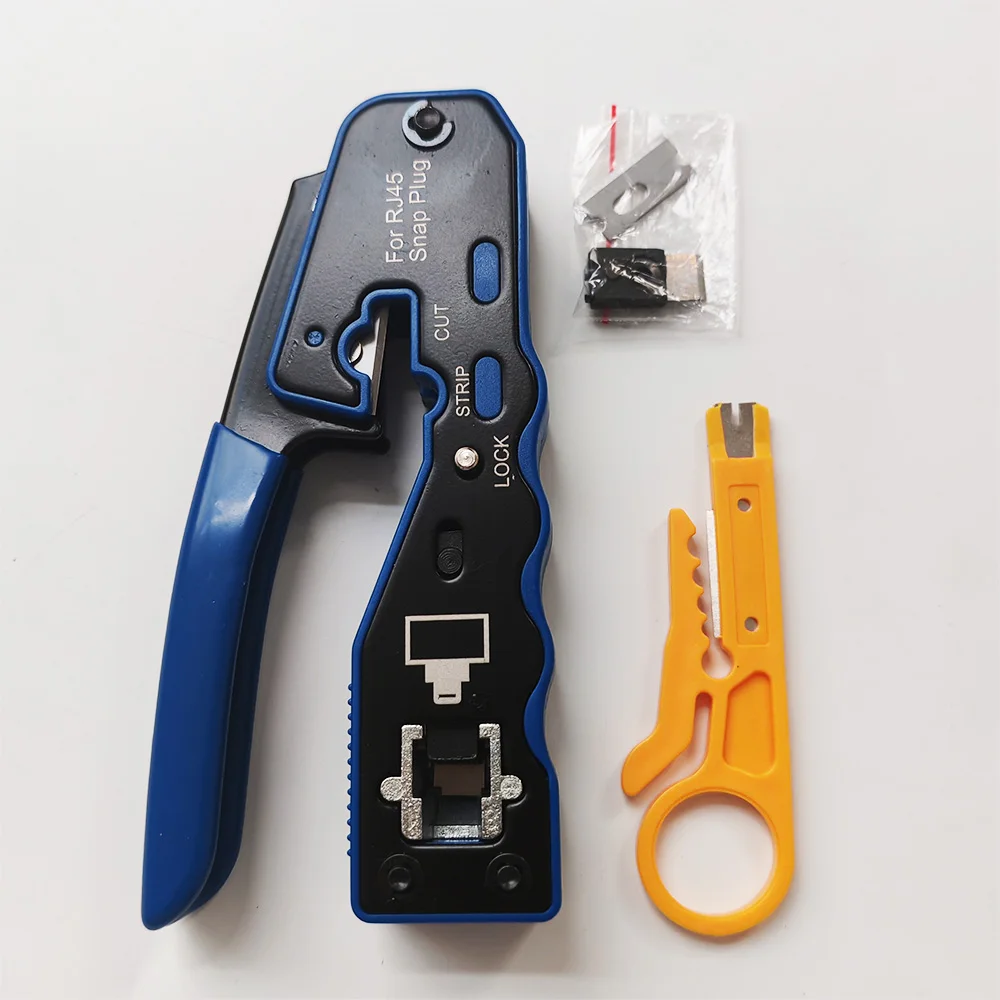 RJ45 Crimp Tool Pass Through Crimper Cutter for Cat6a Cat6 Cat5 Cat5e 8P8C Modular Connector Ethernet All-in-one Wire Tool