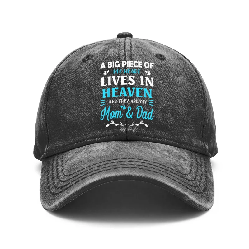 1 Vintage Washed Unisex Baseball Cap, Commemorative Design, an Important Part of My Heart Is in Heaven, and They Are My Mom and Dad   Adjustable, Perfect for Outdoor Activities and Casual Wear, a Gift for Men, Women, and Friends.