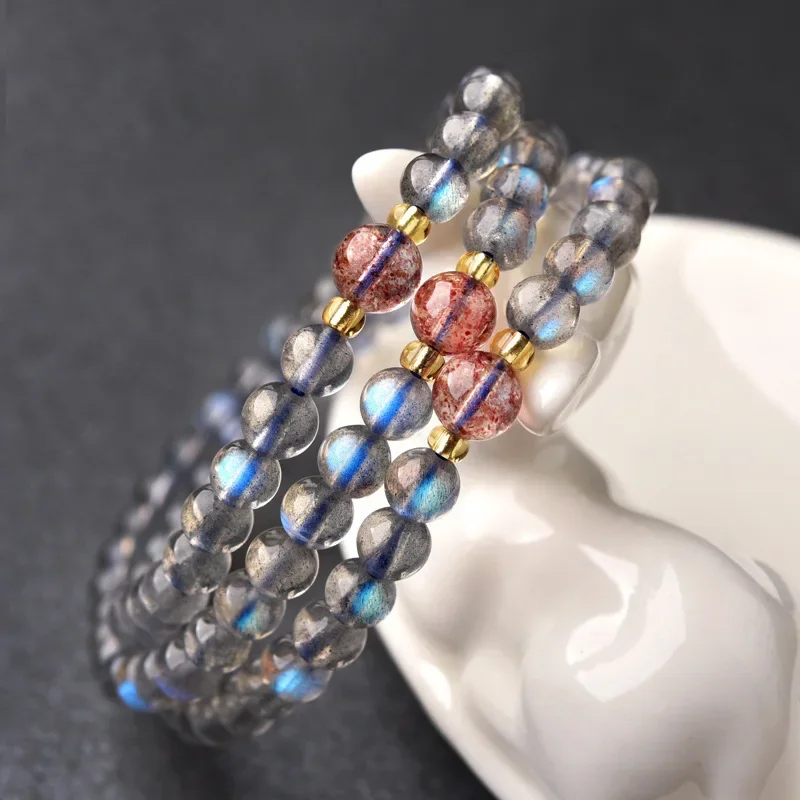 

Natural Blue Moonstone Strawberry Crystal Bracelet Women's Light Luxury Fashion Lucky Crystal Bracelet