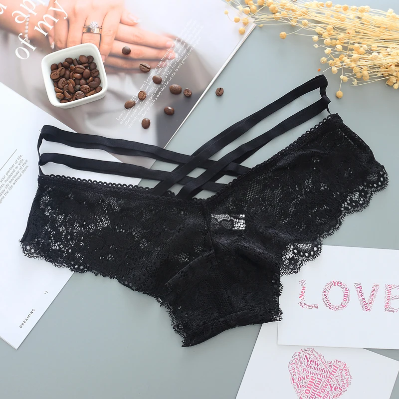 Sexy Women Panties Female Underwear Lace Low-rise Solid Sexy Briefs Pant Ladies Cross strap lace Lingerie Women G String Thong