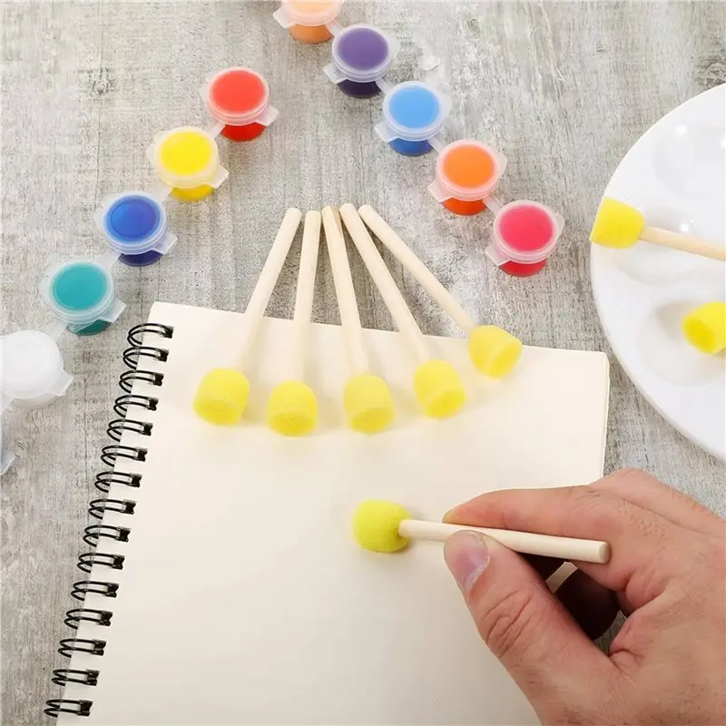 80Pcs Round Sponge Paint Brushes Painting Brushes With Wooden Handle Foam Paint Brush Sponge Painting Tools For Staining