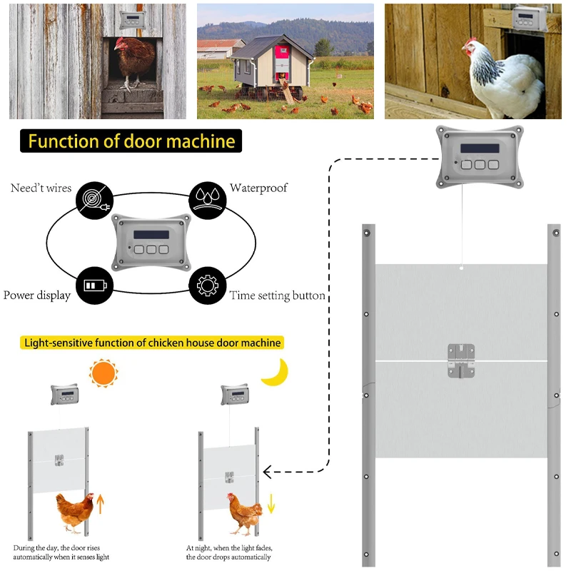 Newest Automatic Chicken Coop Door Opener Close Kits Heavy-duty Aluminum Outdoor Timer Automatic Henhouse Door Opener Tools