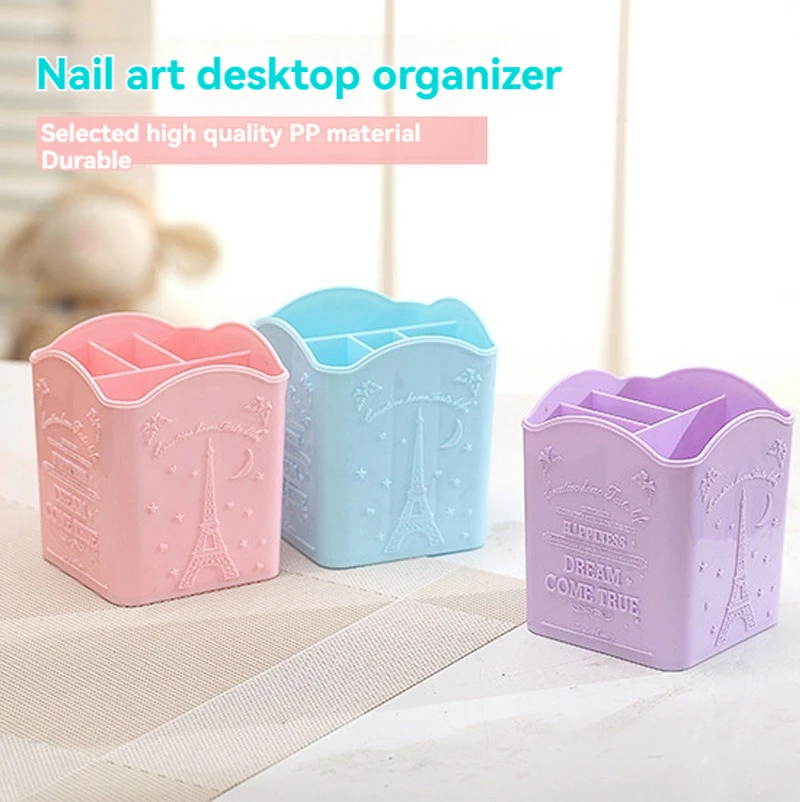 

Nail Art Tool Pen Holder - Eiffel Tower Design Four-Compartment Pen Stand for Nail Art Supplies and Accessories Storage Box