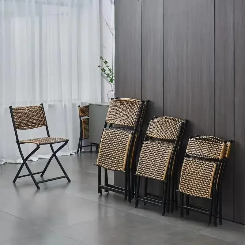

Modern foldable living room dining chair,armless metal dining chair,simple design imitation rattan woven backrest chair YX841WE