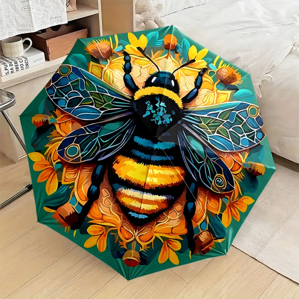 1PC Colorful Bee Design Umbrella for Nature Lovers Print 8 Iron Ribs Folding Umbrella Auto-Open Fashion Sunshade