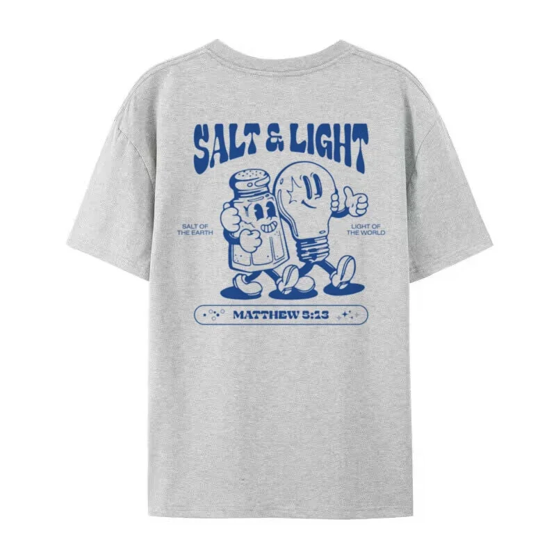 Sel lumière drôle verset de la Bible T-Shirts dos imprimé rétro Streetwear graphique T-Shirts femmes hommes chrétien t-shirt jésus foi meilleurs cadeaux
