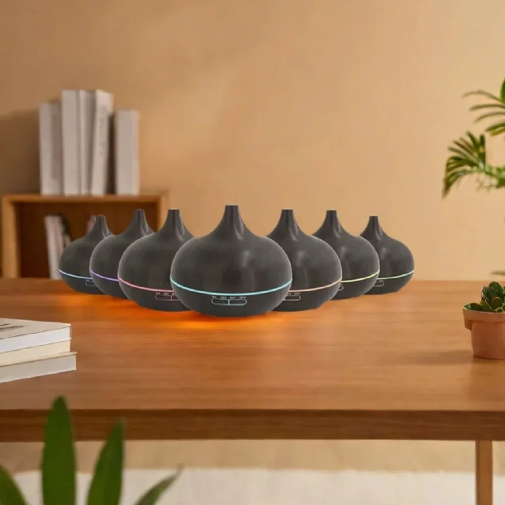 

Premium Wood Grain Essential Oil Diffuser with Remote Control & 6 Oils 7-Color LED Mood Lighting Humidifier For Spa Wellness