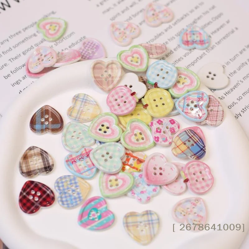 〔L〕10/20Pcs Mixed Color Heart Shaped 4-hole Button For Sewing Clothes Accessories Crafts Scrapbooking DIY Apparel Supplies