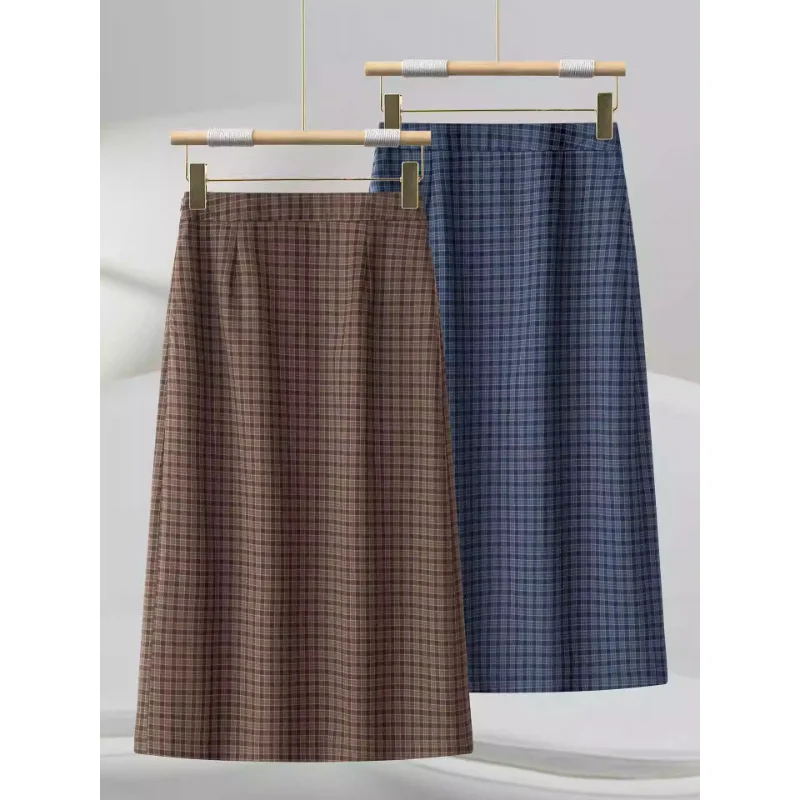 

Женская винтажная клетчатая утягивающая юбка-миди с высокой талией и разрезом на осень