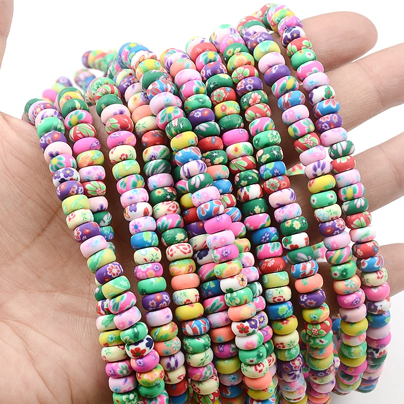 3x6mm Colorful Flower Flat Round Shape Loose Spacer Polymer Clay Beads For Jewelry Making DIY Handmade Accessories