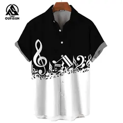 Music Note Print Summer Men's Short Sleeve Shirt Tops Street Fashion Men's Shirt Oversized Tops Size S-5XL