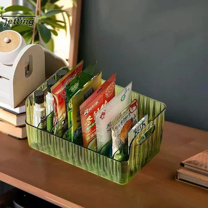 Clear Plastic Seasoning Storage Box With 5 Adjustable Divider Versatile Kitchen Organizer For Spices, Snacks And Small Items