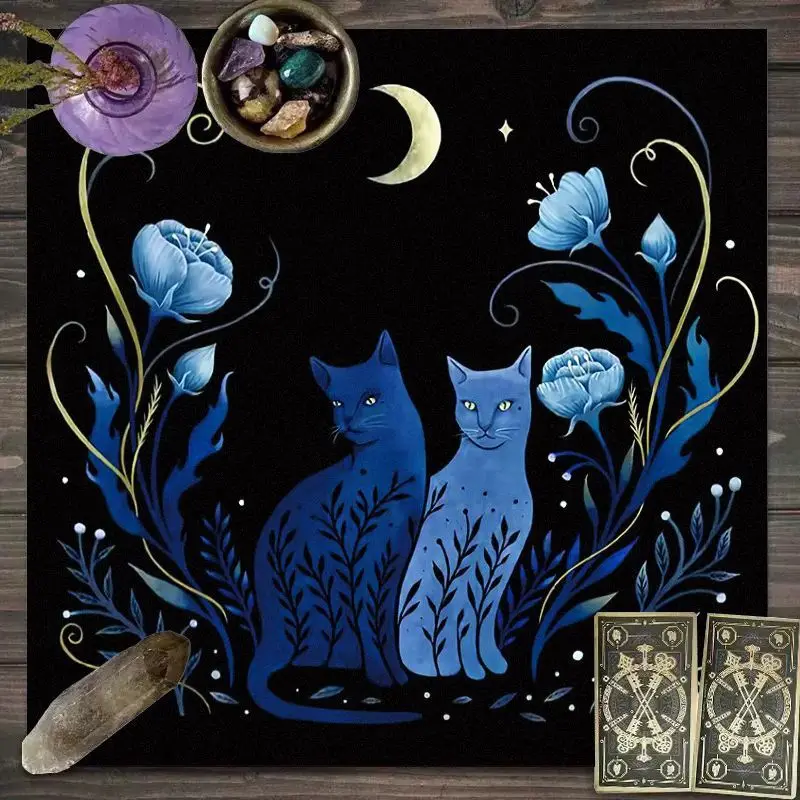 VIKAMA Colorful Flower Leaf Triple Moon Tarot Tablecloth Mysterious Divination Altar Cloth Ceremony Table Mat Background Cloth