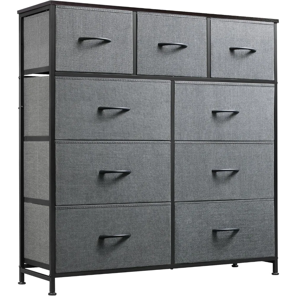 Tall Dresser with 9 Drawers, Dark Grey for Bedroom Storage and Organization
