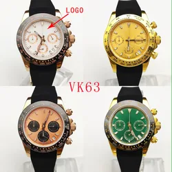 39mm Gold vk63 case Custom logo watch case Panda dial Japanese quartz watch vk63 movement case timing electronic versatile