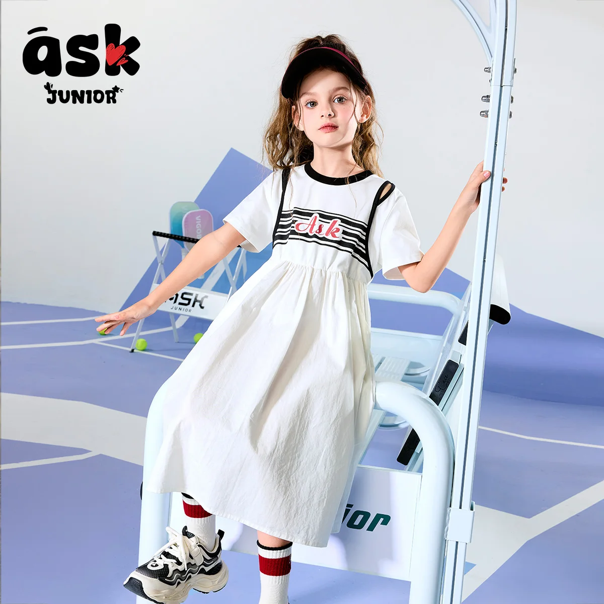 الأطفال الصيف الأوسط والكبير الأطفال خارج على الكتف فستان الفتيات طويلة قصيرة الأكمام تي شيرت فستان الفتيات الملابس #3