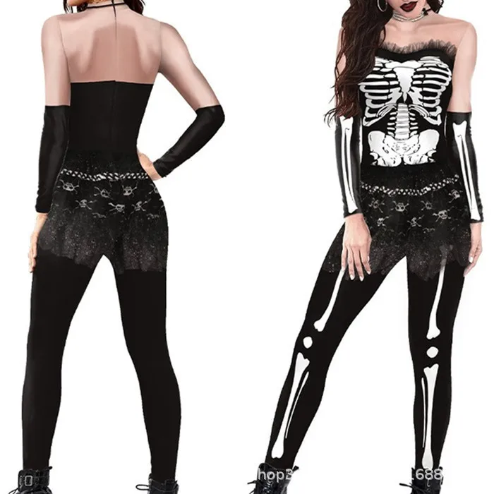 Skelett-Knochen-Blumen-Schädel 3D-Druck Anzug für Damen und Herren, Muskel-Menschenkörper-Jumpsuit, Halloween-Party-Cosplay-Kostüme – Detail 19