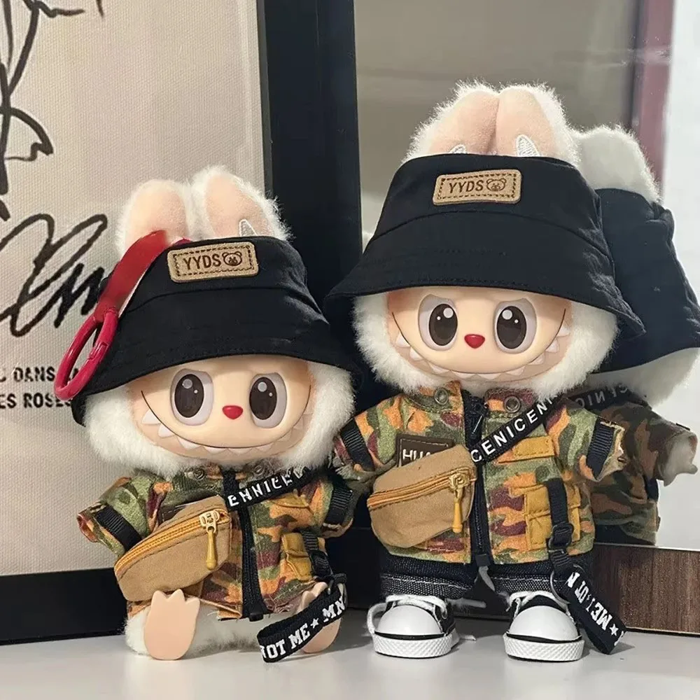 Clothes For 15/17cm Labubu Doll Mini Clothes Camouflage Suit Accessories Windbreaker Overalls Jeans Windproof Jacket Clothing