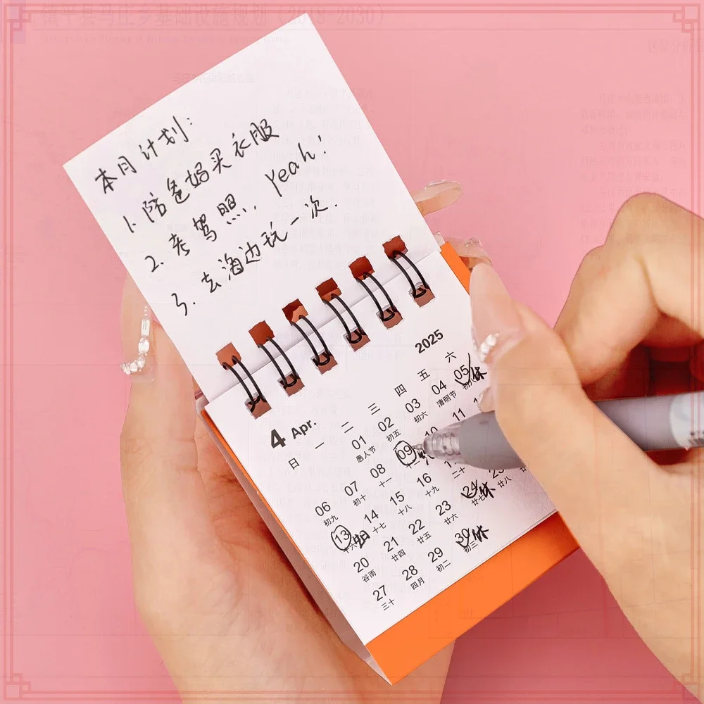 24 Pcs Wholesale 2025 Cartoon Mini Desk Calendar Cute Fruit Text Desktop Clock Daily Planner for Students