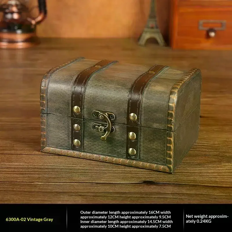 Retro Wooden Storage Box With Lock Retro Treasure Jewelry Necklace Postcard And Small Objects Storage Case Trinket Chest