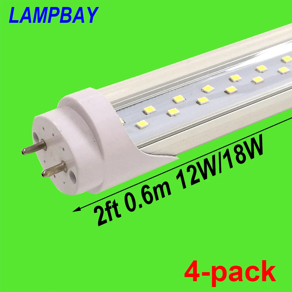 

4-pack Double Row Lights LED Tube Bulb 2ft 0.6m 12W 16W 24" T8 G13 Fluorescent Retrofit Lamp Super Bright Bar Lighting