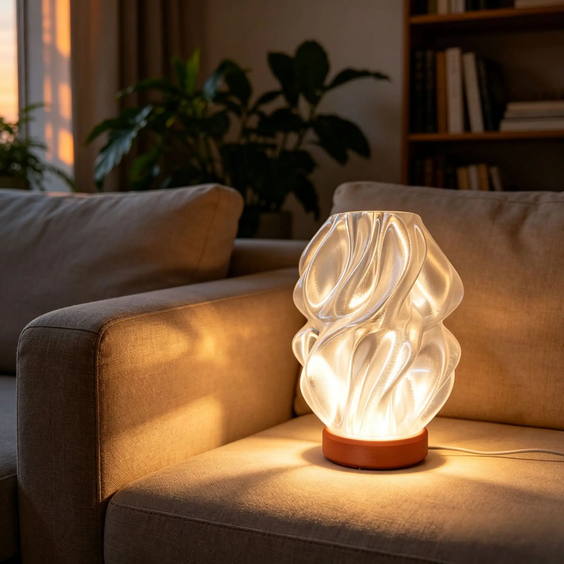 3 D Printed Cream Aesthetic Creative Table Lamp, Decor Ornament for Living Room Desk & Bedroom Nightstand