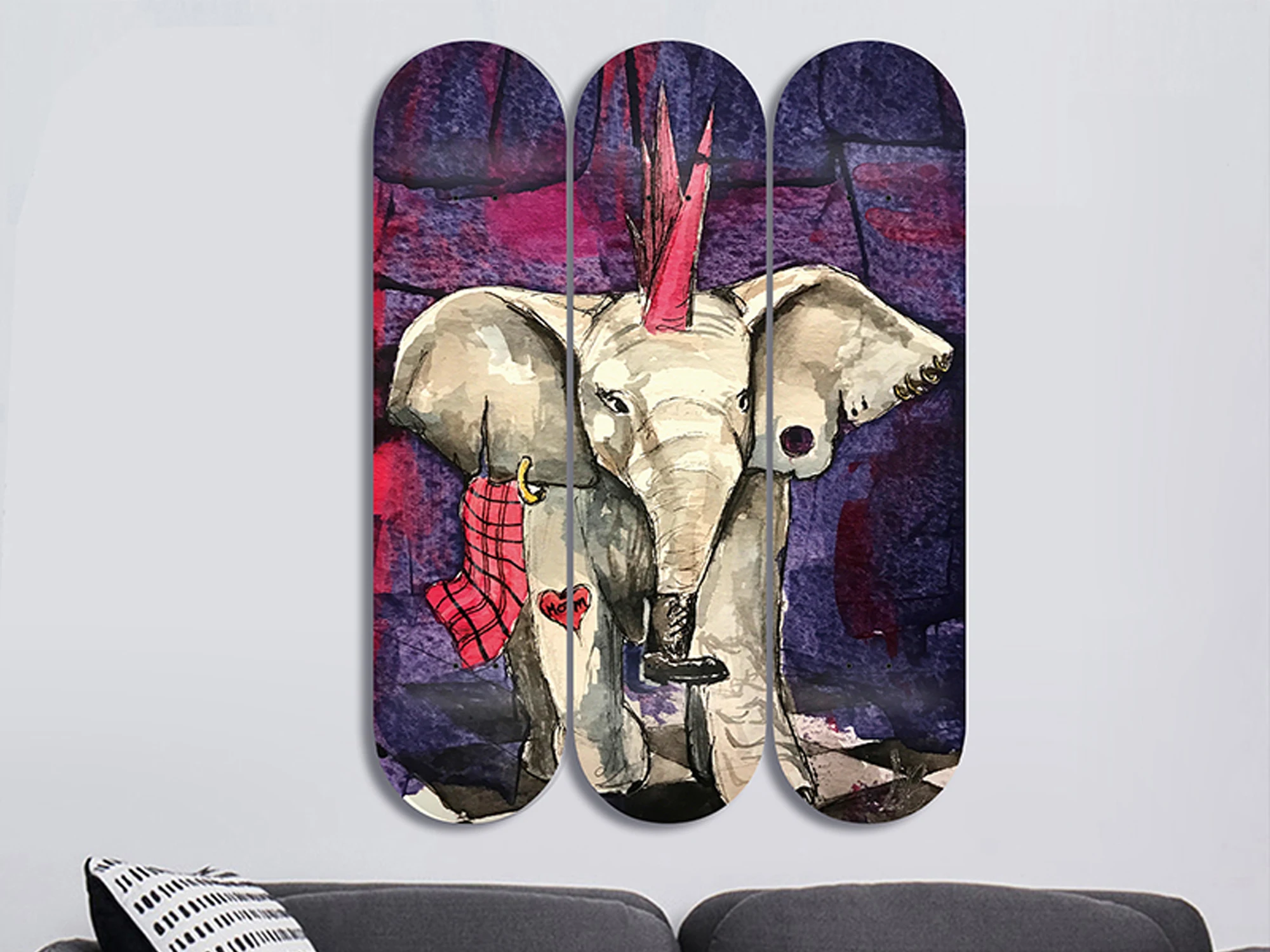 Set of 3pcs Decorative Animals Art Skateboard Wall Art 7-layer Maple Decoration Skateboard Furnish and Decorate for Home Decor