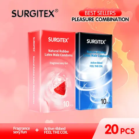20-Pack Ultra-Popular Combo Set of Ultra-Thin Strawberry Ribbed Couples' Condoms