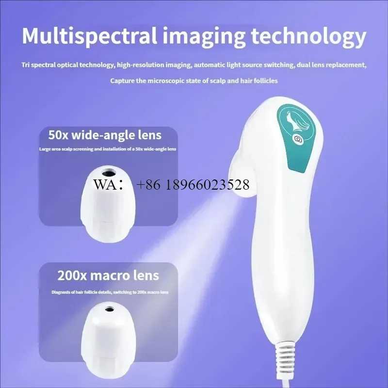 WMWMNU New Model 200X Magnification 3 Spectrum Trichoscopy Smart Scalp Analyzer and Management System for Hair Care