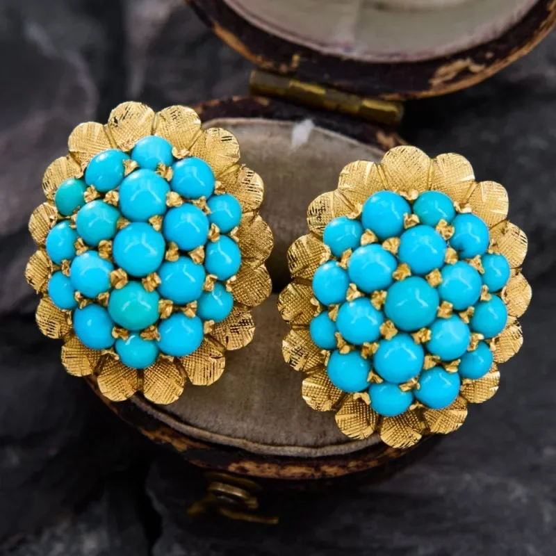 Trendy Bohemian Style Synthetic Turquoise Cluster Stud Earrings for Women Elegant Chic Design Banquet Vacation Jewelry Accessory
