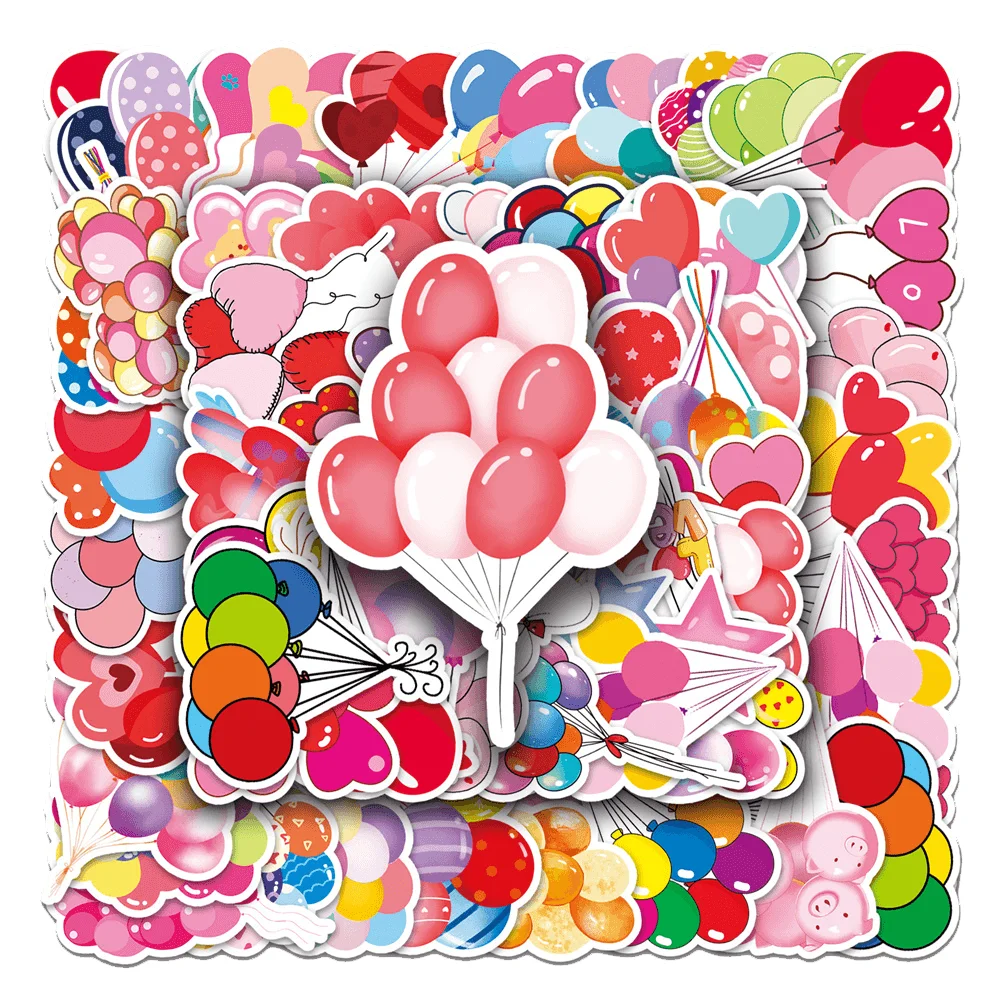 50pcs Pink Balloon Bouquet Stickers For Scrapbook Laptop Phone Stationery Aesthetic Scrapbooking Material Love Sticker Pack