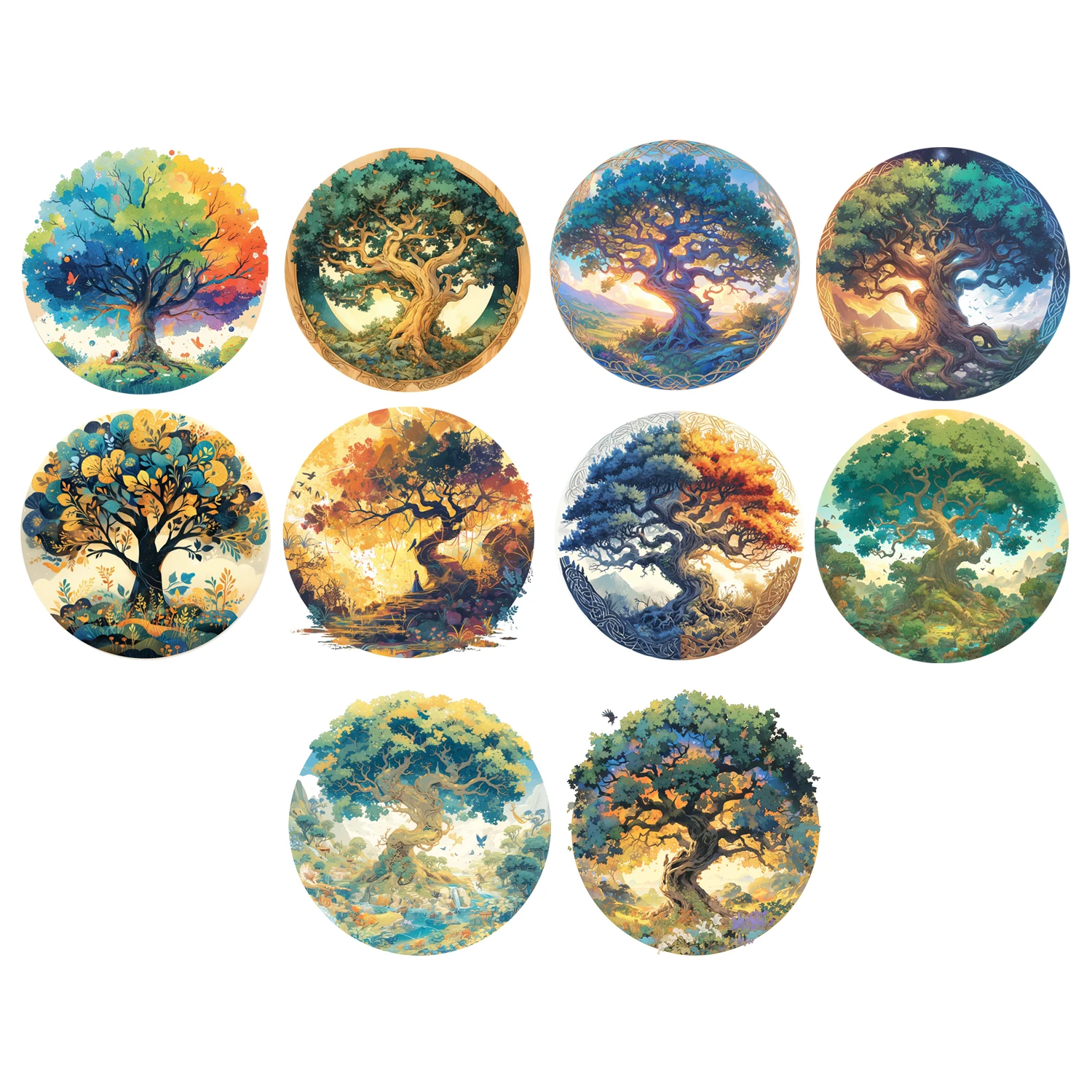 50pcs Colorful Tree of Life Sticker Towering Tree Trendy Hand Ledger Waterproof Self-Adhesive Stickers