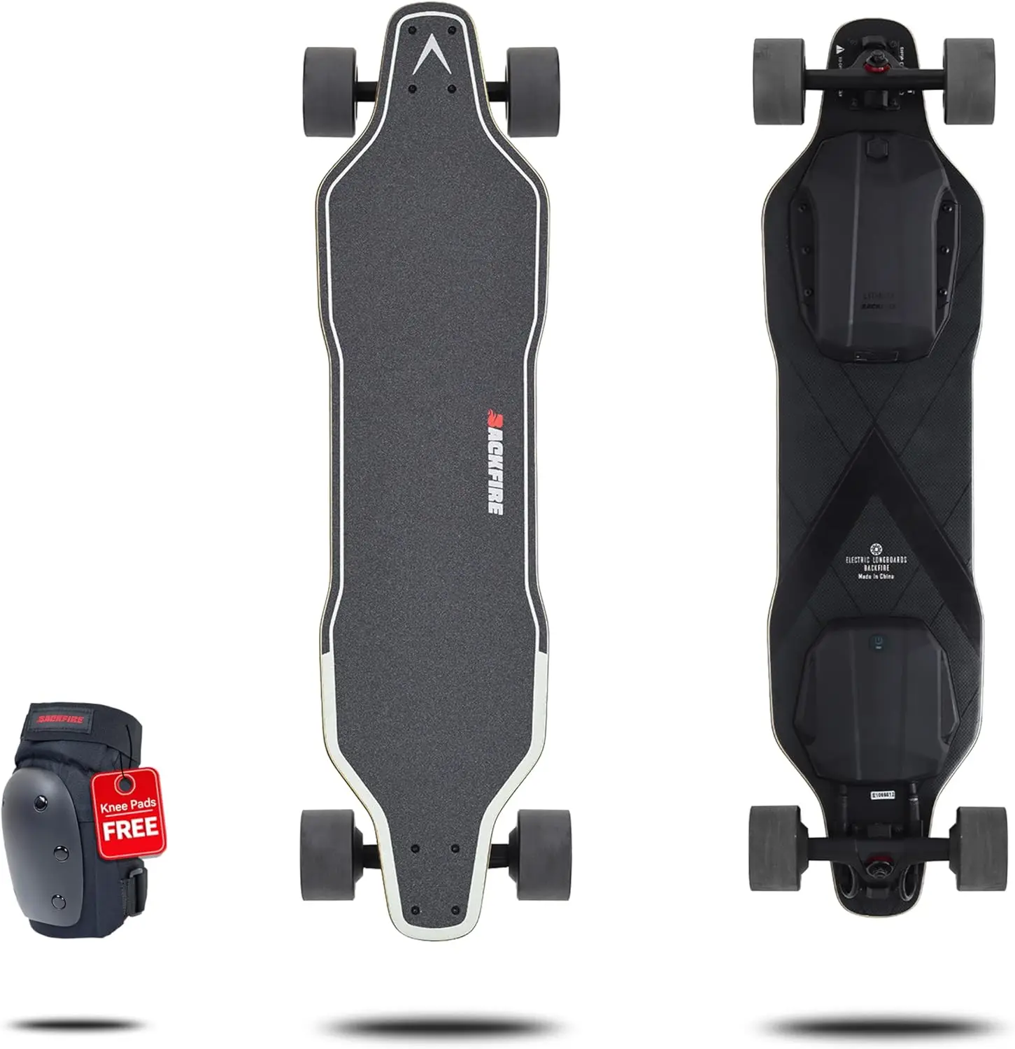 Zwart elektrisch longboard-skateboard met beschermende uitrusting, geschikt voor volwassenen en tieners, beginners, 5,2 Ah/187 Wh batterij