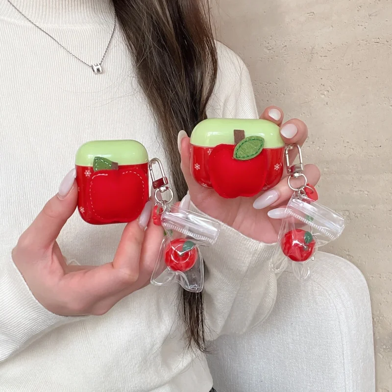 Anti-fall Red Apples Style IMD Earphone Case with Pendant for Airpods 1, 2, Pro, Pro2, Pro3, 3, 4, Dustproof