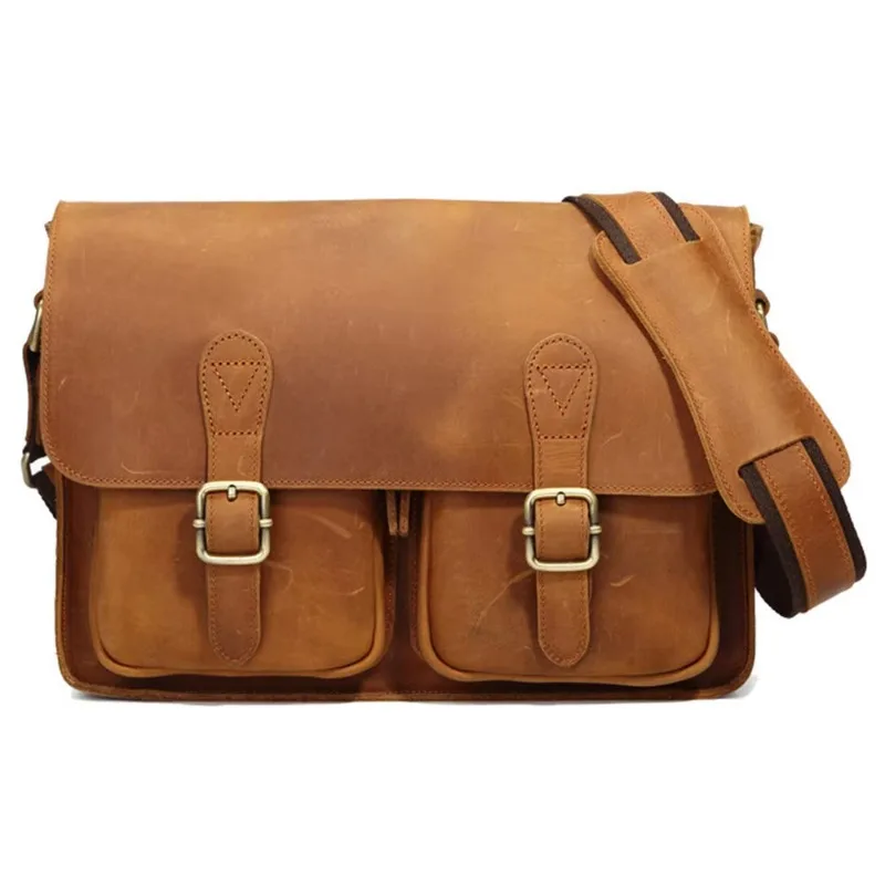 Fashion Large Capacity Men's Business Briefcase Leather Notebook Crossbody Bag