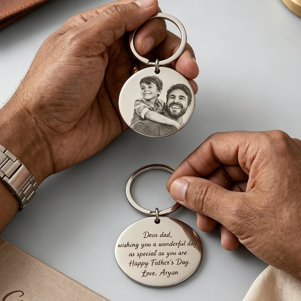 Personalized Custom Round Keychain Stainless Steel 2-sided Photo Text Custom Keychain Portrait Engraved Keychain Family Gifts