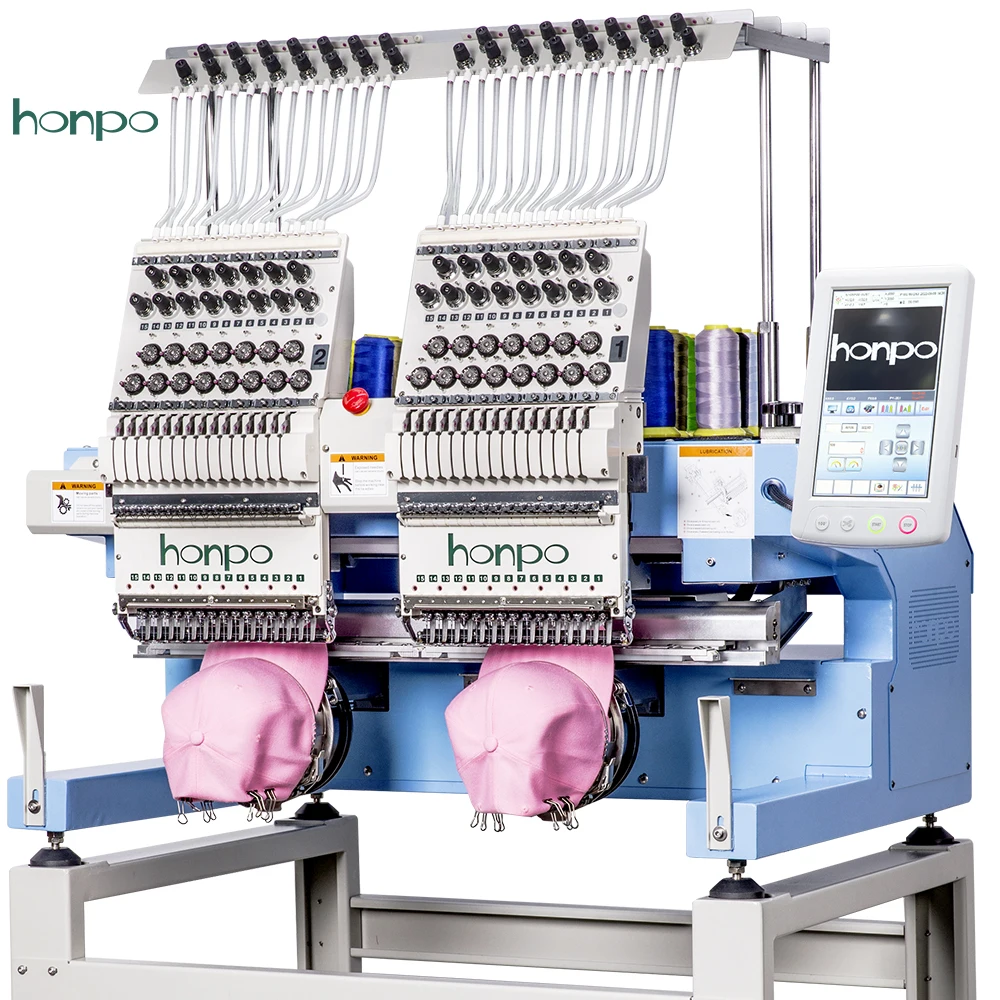 HONPO high speed industrial automatic computerized two heads logo embroidery machine for sale commercial embroidery machine