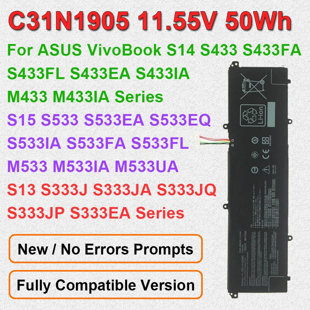 Batería para portátil C31N1905 para ASUS VivoBook S13 S333JA S14 S433FL S433FA S433EA S15 S533 S533FL M433IA M533IA Adolbook 13 14 2020