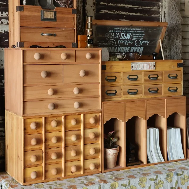 

Creative mushroom drawer type merchandise desktop finishing stationery retro storage handmade wooden storage box