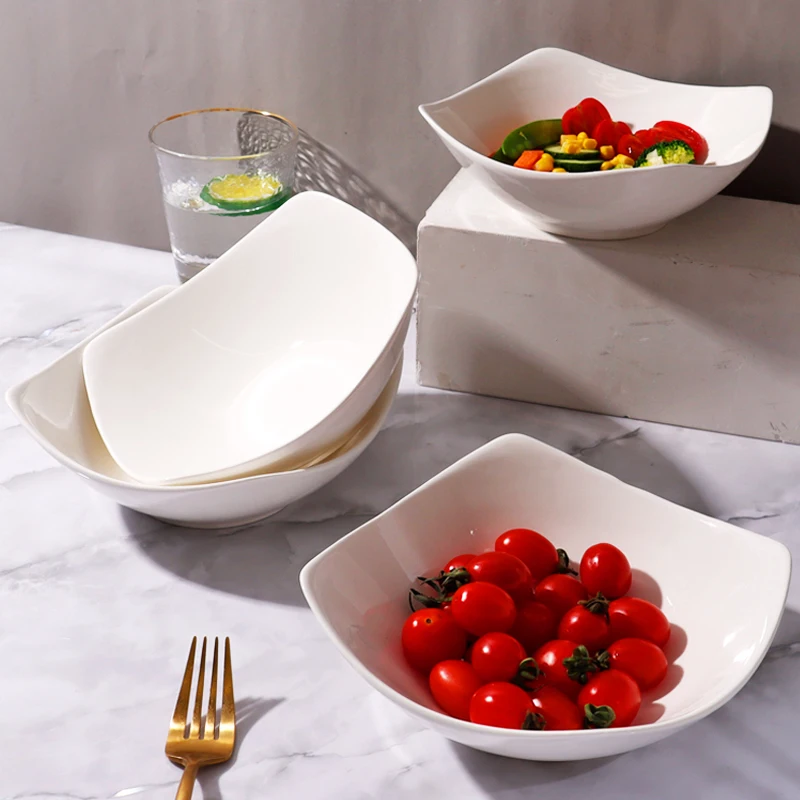Pure White Cerc Deep Soup Plate Square Di Microwave Se Simple Design Salad Bowl Home Use High Aesthetic Value