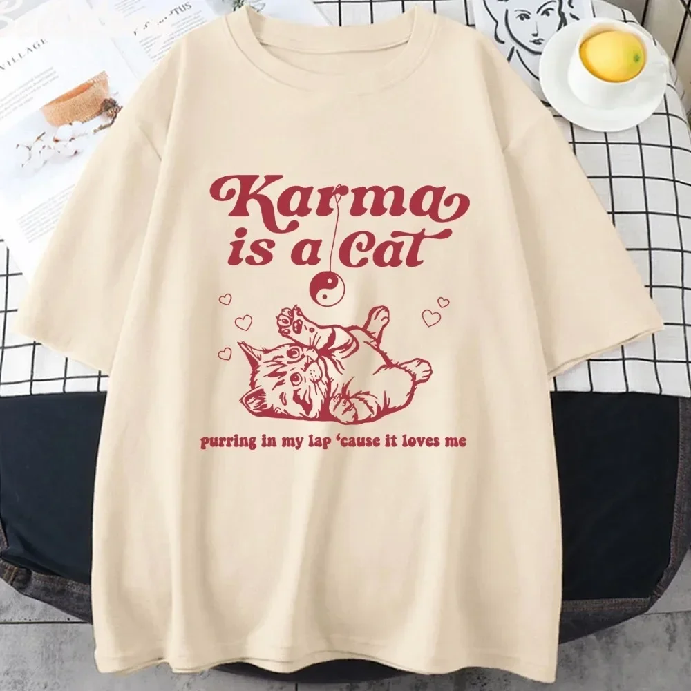 Women100% Cotton T Shirt Girl Tops Karma Is A Cat Taylor Midnights Album T-shirt Meet Me At Midnight Camisetas Unisex Clothes