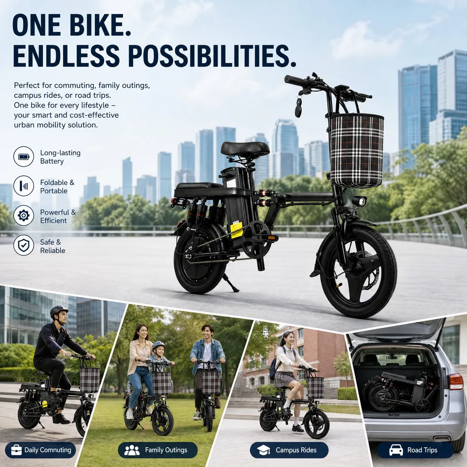 Portable Folding Electric Bike 400W 48V 15Ah Lithium Battery Urban Commuter E-Bicycle with Dual Suspension image 6