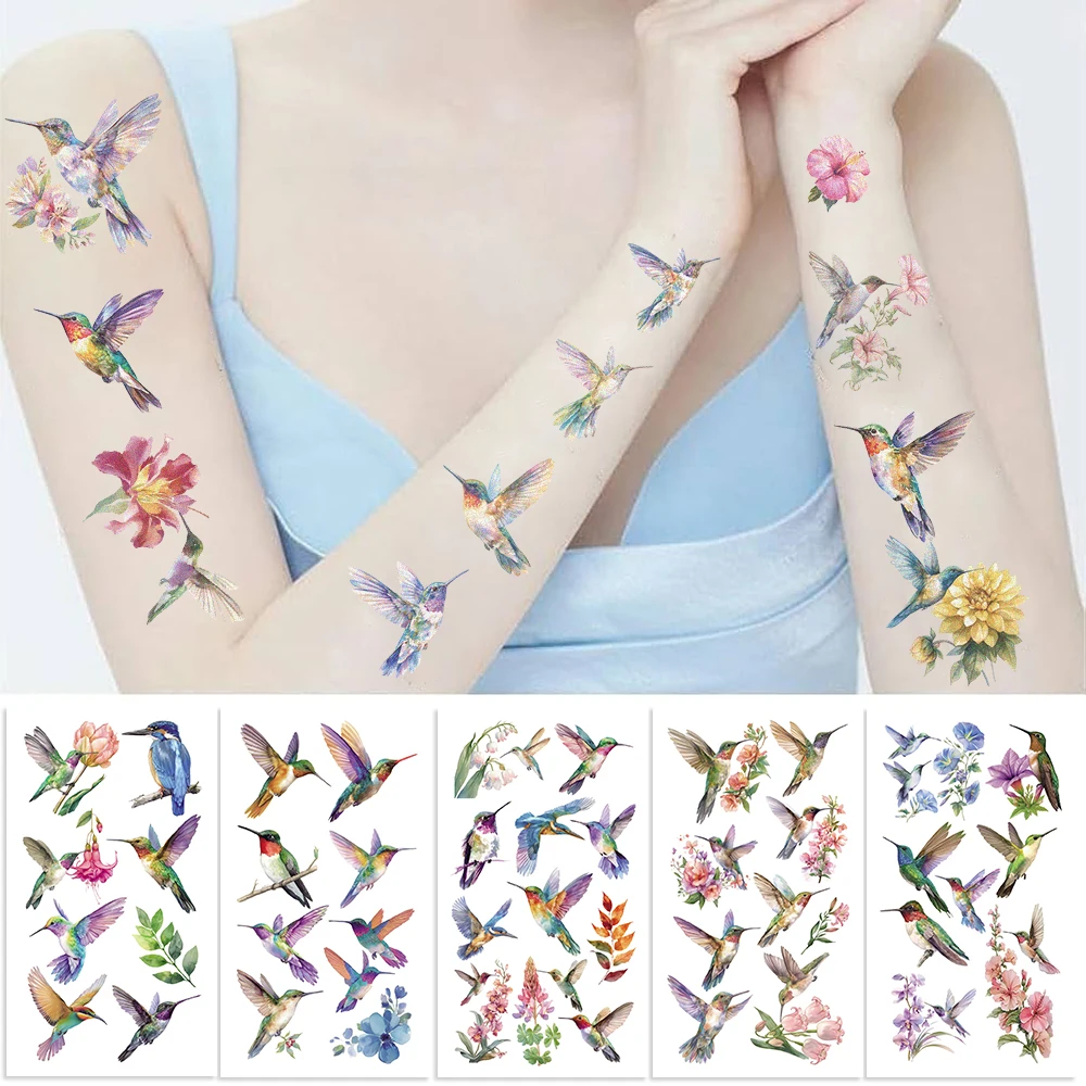 10 Sheets/Set Cartoon Bird Series Tattoo Sticker Hummingbird Decoration Girl's Arm Clavicle Cheek Tattoo Sticker